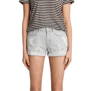 All Saints Pam Distressed Denim Jean Shorts in Light Gray Size 26